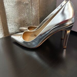 J. Crew Shiny Silver Heels